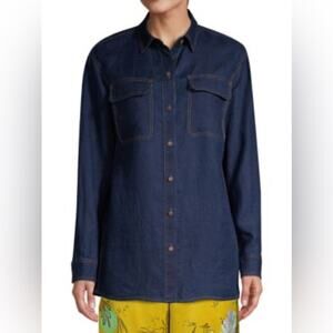 Lafayette 148 | Everson Linen Chambray Button Up Shirt Size Medium Dark Wash